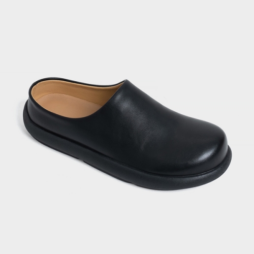 GO89 츠리블 4CM 레더 미니멀 슬립온 | 레더블랙