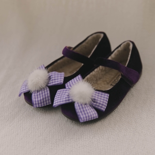 체크방울 플랫 여아구두 | 보라