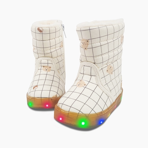 체크 곰돌이 LED 부츠 | 아이보리