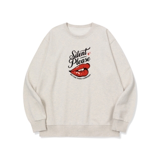 쉿 목소리 좀 꺼져 줄래 그래픽 로고 맨투맨 | 오트밀