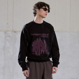 믹스드 시그널 스티치 스웨트셔츠 | 블랙