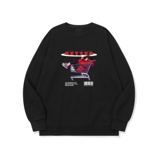 btm73 오늘 쇼핑은 집더하기 그래픽 로고 맨투맨 | 블랙