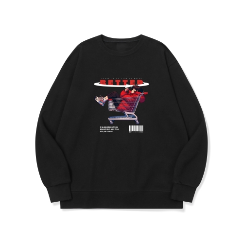 btm73 오늘 쇼핑은 집더하기 그래픽 로고 맨투맨 | 블랙