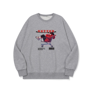 btm73 오늘 쇼핑은 집더하기 그래픽 로고 맨투맨 | 그레이