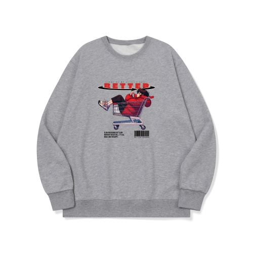 btm73 오늘 쇼핑은 집더하기 그래픽 로고 맨투맨 | 그레이