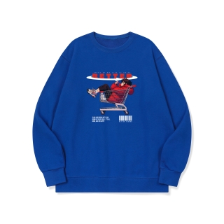 btm73 오늘 쇼핑은 집더하기 그래픽 로고 맨투맨 | 블루