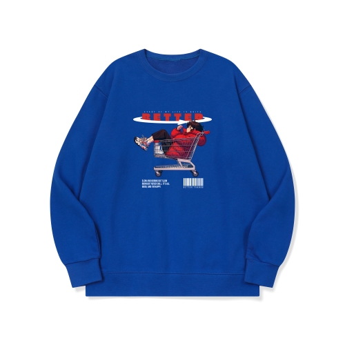 btm73 오늘 쇼핑은 집더하기 그래픽 로고 맨투맨 | 블루