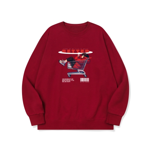 btm73 오늘 쇼핑은 집더하기 그래픽 로고 맨투맨 | 레드