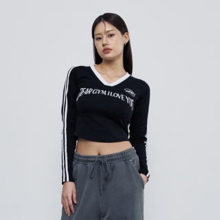 트랙 브이 크롭 롱슬리브 블랙