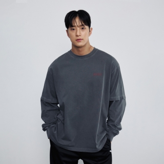 레이어드 그런지 피그먼트 롱 슬리브 차콜