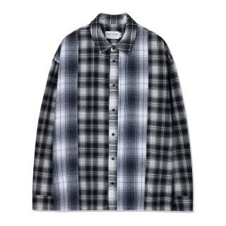 패치워크 오버핏 체크 셔츠 | 블랙