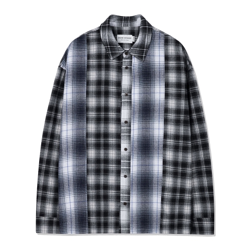 패치워크 오버핏 체크 셔츠 | 블랙