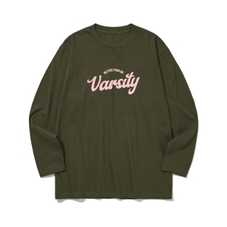 btls12 대학교 꼭 가야 돼 그래픽 로고 긴팔티셔츠 | 아미그린