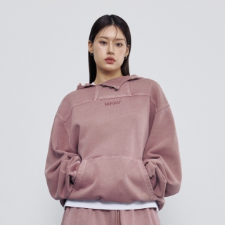 슬랜트 넥 피그먼트 후디 핑크