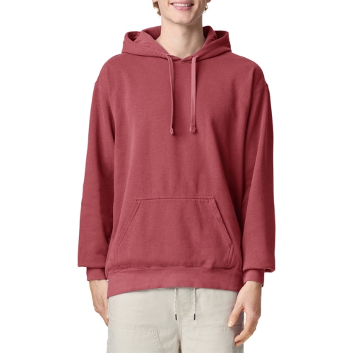 1567 가먼트다이 오버핏 무지 기모 후드티 | 크림슨