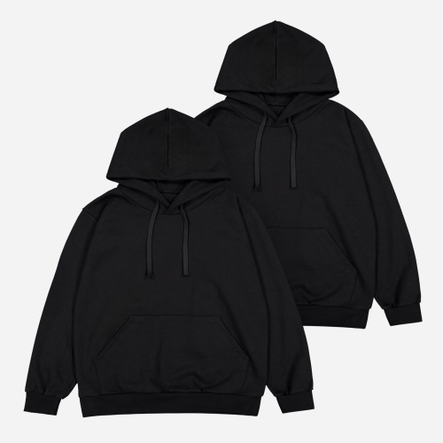 (2PACK) 국산 헤비웨이트 기본 후드스웨터- 양면 MADE IN KOREA | 블랙/블랙