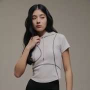 아치드 브릿지 후드 숏슬리브 | 화이트멜란지