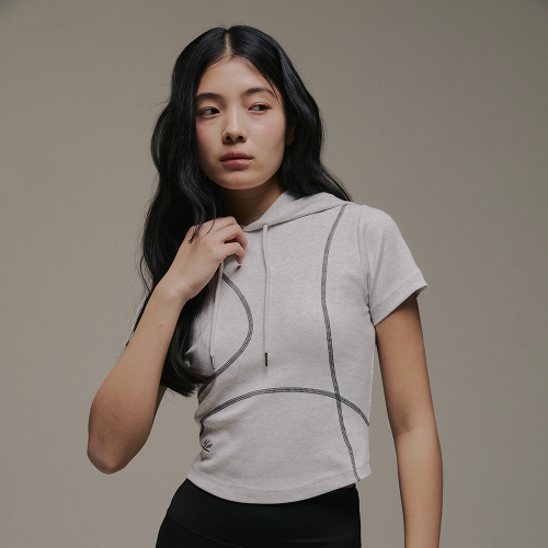 아치드 브릿지 후드 숏슬리브 | 화이트멜란지