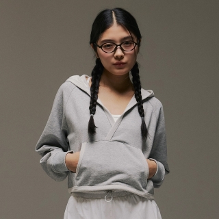 크로스 랩 플립 후드티 | 멜란지