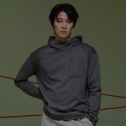 X백 슬릿컷 후드 롱슬리브 차콜