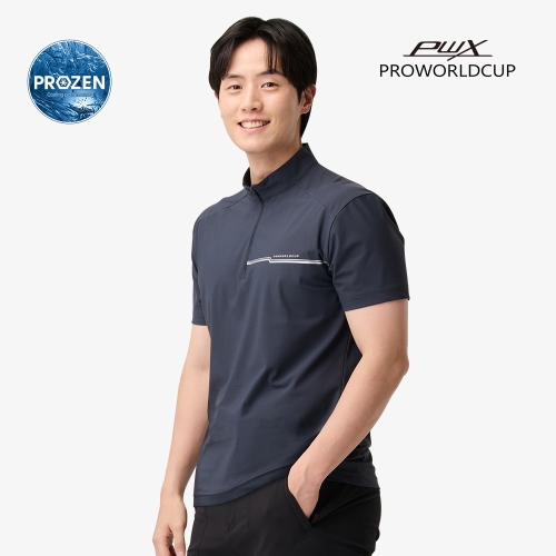 남성 냉감 반팔 집업티 | 차콜