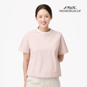 여성 우븐 반팔 라운드티 | 라이트핑크
