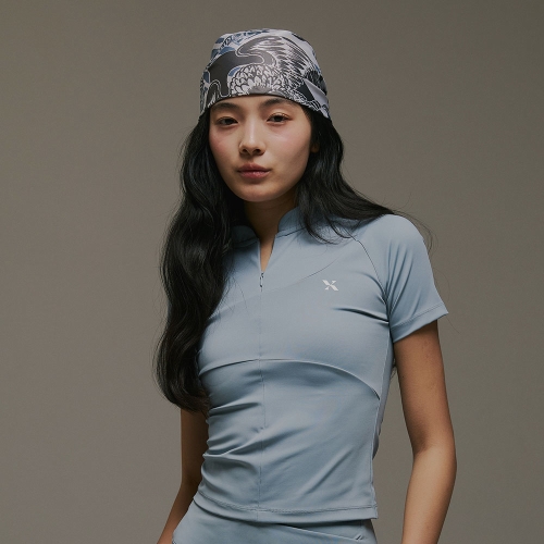 만다린 하프집업 숏슬리브 블루