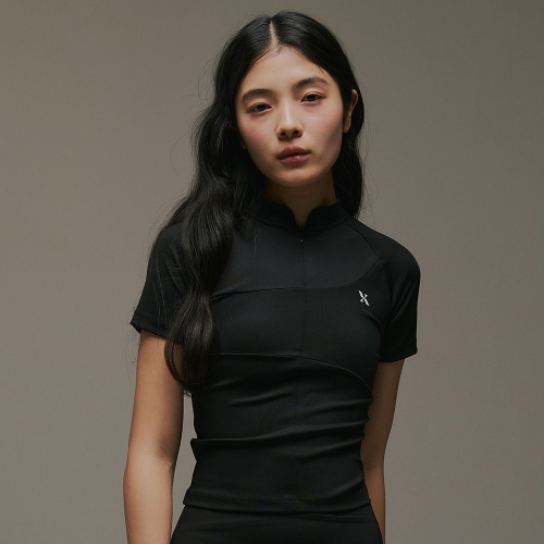 만다린 하프집업 숏슬리브 블랙