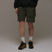 버클 드로우 카고 포켓 쇼츠 카키