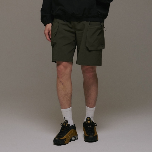 버클 드로우 카고 포켓 쇼츠 카키