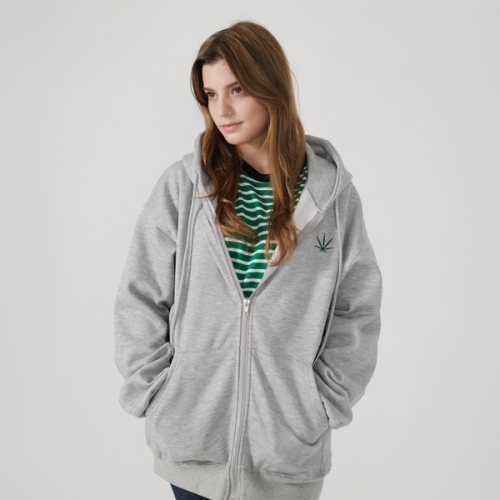 츄바스코 MHD173 S. Weed pull zipup Hoodie GRAY