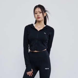 슬림 아크 크롭 후드 집업 | 블랙