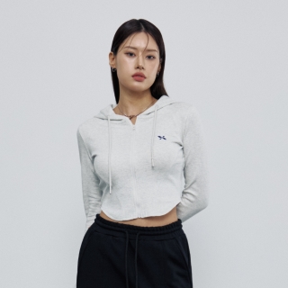 슬림 아크 크롭 후드 집업 화이트멜란지