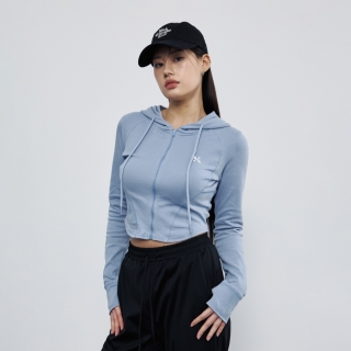 슬림 아크 크롭 후드 집업 | 블루