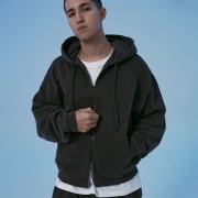 러기드 아플리 패치 후드집업 | 차콜