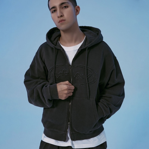 러기드 아플리 패치 후드집업 | 차콜