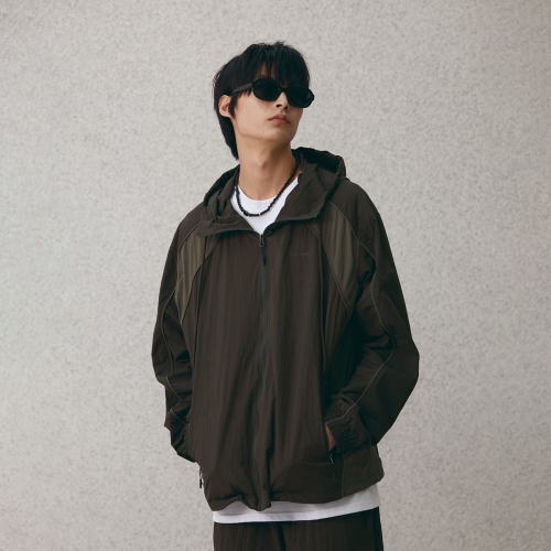 컬러블록 파이핑 윈드브레이커 | 카키