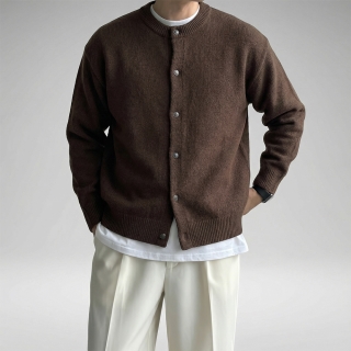 니헤어 크롭 울 라운드 커플 숏 가디건