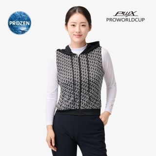 여성 프린트 트리코트 메쉬 베스트 | 블랙