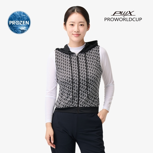 여성 프린트 트리코트 메쉬 베스트 | 블랙
