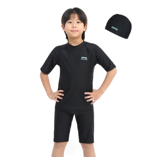 남아 스플래쉬 블랙 생존수영 실내수영복 래쉬가드 세트