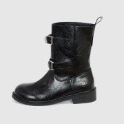 요크 더블 버클 엔지니어 미들 워커 부츠 FL0926 | 블랙