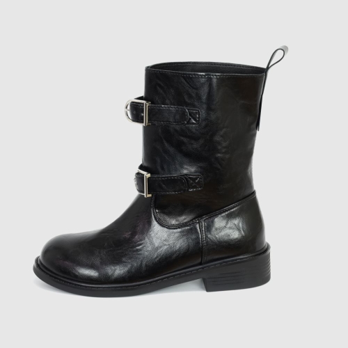 요크 더블 버클 엔지니어 미들 워커 부츠 FL0926 | 블랙