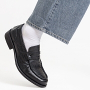 MONO35 록허트 소가죽 워싱 페니 로퍼 | 잉크블랙