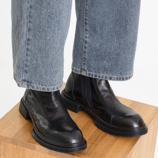 MONO28 플러피 탑그레인소가죽 러기드 빈티지 첼시부츠 | 블랙