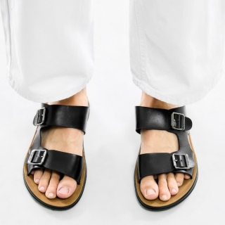 b2427 아치스 브릿지 버클 스트랩 슬리퍼 | 블랙