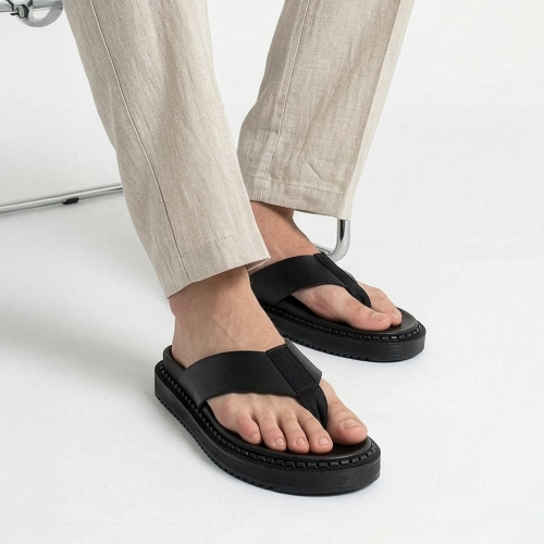 써니 4cm 키높이 소프트 레더 플립플랍 블랙 쪼리