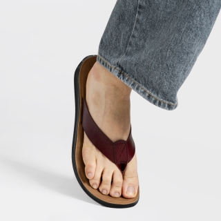 MONO4 브뤼크 클래식 레더 플립플랍 브라운