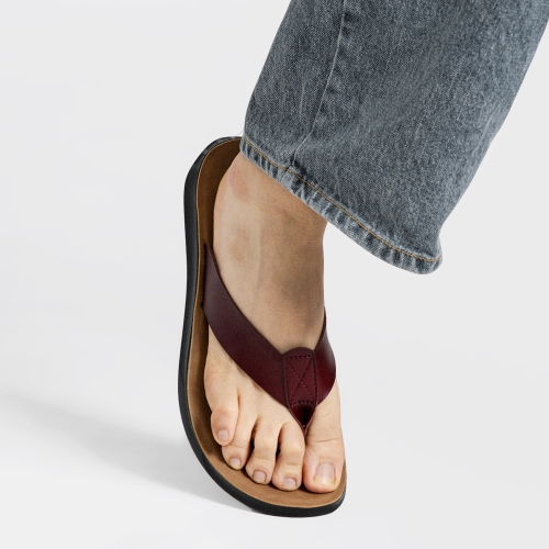 MONO4 브뤼크 클래식 레더 플립플랍 브라운