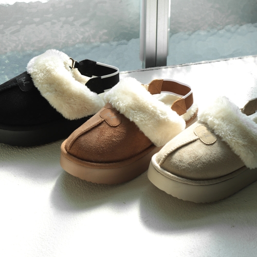 Belle U 여성용 키높이 스트랩 털방한샌들 방한슈즈 털슬리퍼 | 3color